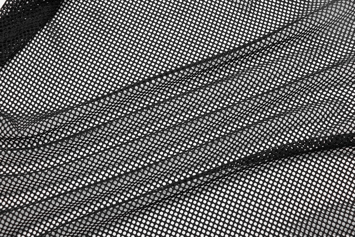 Close-up of stylish black mesh fabric, showcasing its unique texture and design, perfect for edgy fashion.