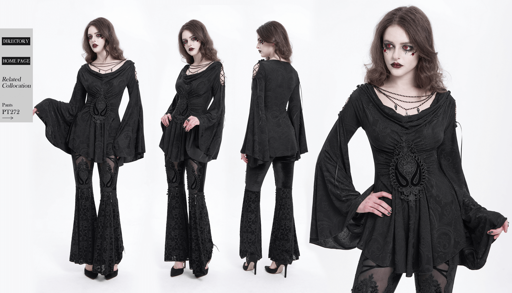 Gothic women's top with flared sleeves and lace-up detailing, showcasing dark elegance and Victorian style.