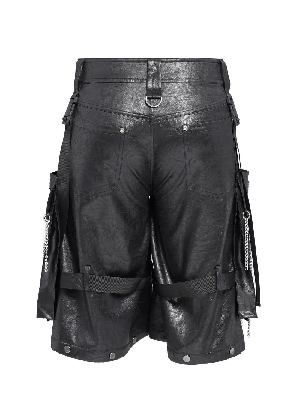 Goth Zip Pants with Detachable Chains and Wide Legs showcasing bold black design and punk style details.