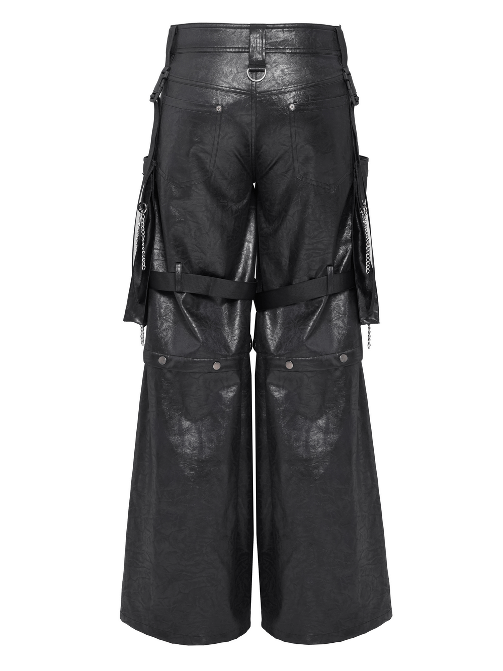 Goth Zip Pants with Detachable Chains and Wide Legs showcasing bold strap details and a striking dark punk aesthetic.
