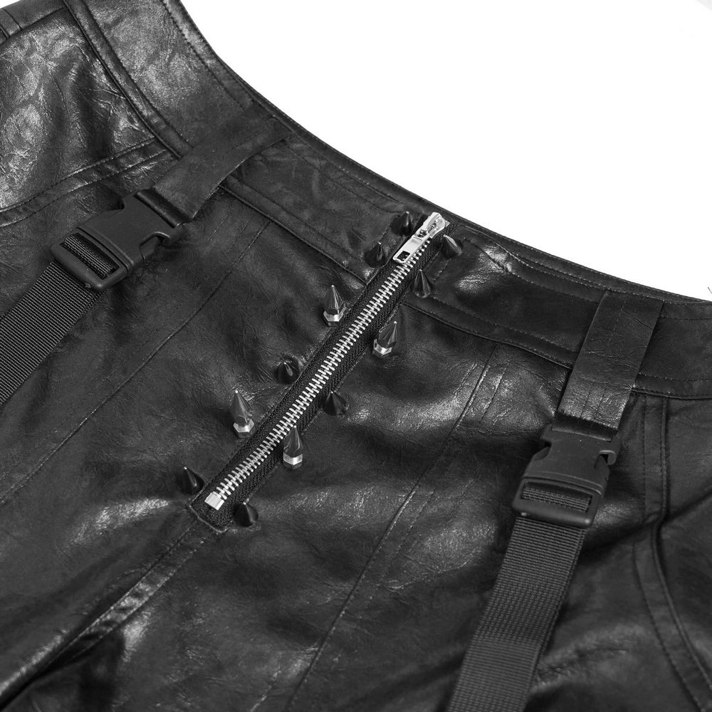 Goth Zip Pants with Detachable Chains and Wide Legs showcasing unique zip and strap detailing for a punk aesthetic.