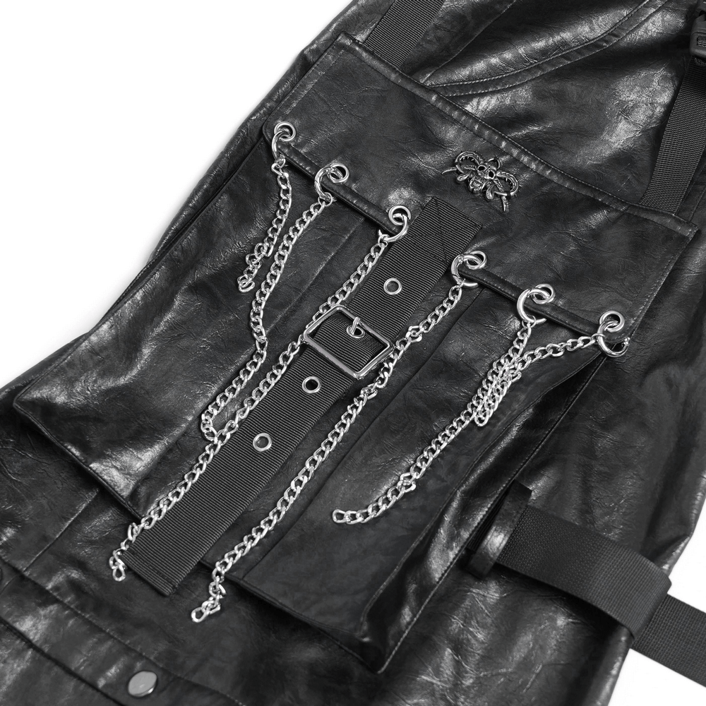 Goth Zip Pants with Detachable Chains and Wide Legs featuring bold strap details and metal chains.