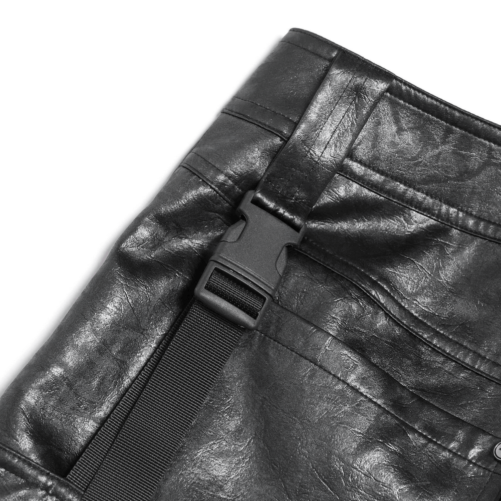 Goth Zip Pants with Detachable Chains and Wide Legs featuring a close-up of the strap detail and buckle.