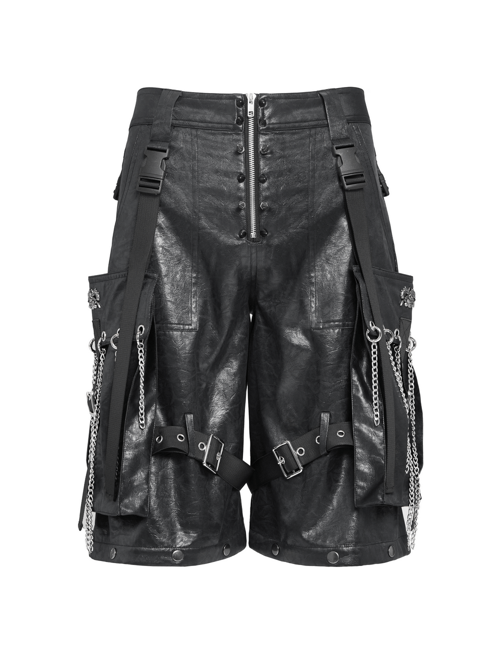 Goth Zip Pants with Detachable Chains and Wide Legs featuring bold strap details and metal rings for a punk aesthetic.
