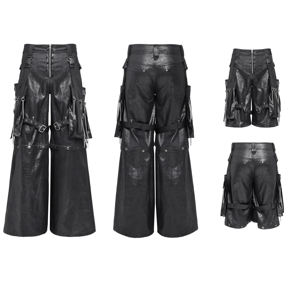 Goth Zip Pants with Detachable Chains and Wide Legs featuring bold straps and metal details, perfect for alternative fashion.