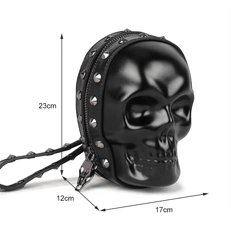Gothic 3D Skull Rivets Wristbag / Punk Zipper Black Shoulder Bag - HARD'N'HEAVY