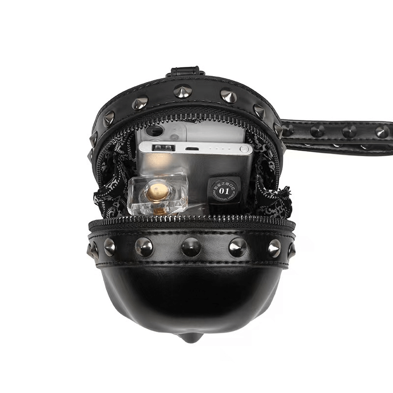 Gothic 3D Skull Rivets Wristbag / Punk Zipper Black Shoulder Bag - HARD'N'HEAVY