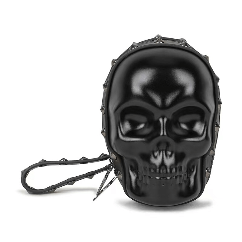 Gothic 3D Skull Rivets Wristbag / Punk Zipper Black Shoulder Bag - HARD'N'HEAVY