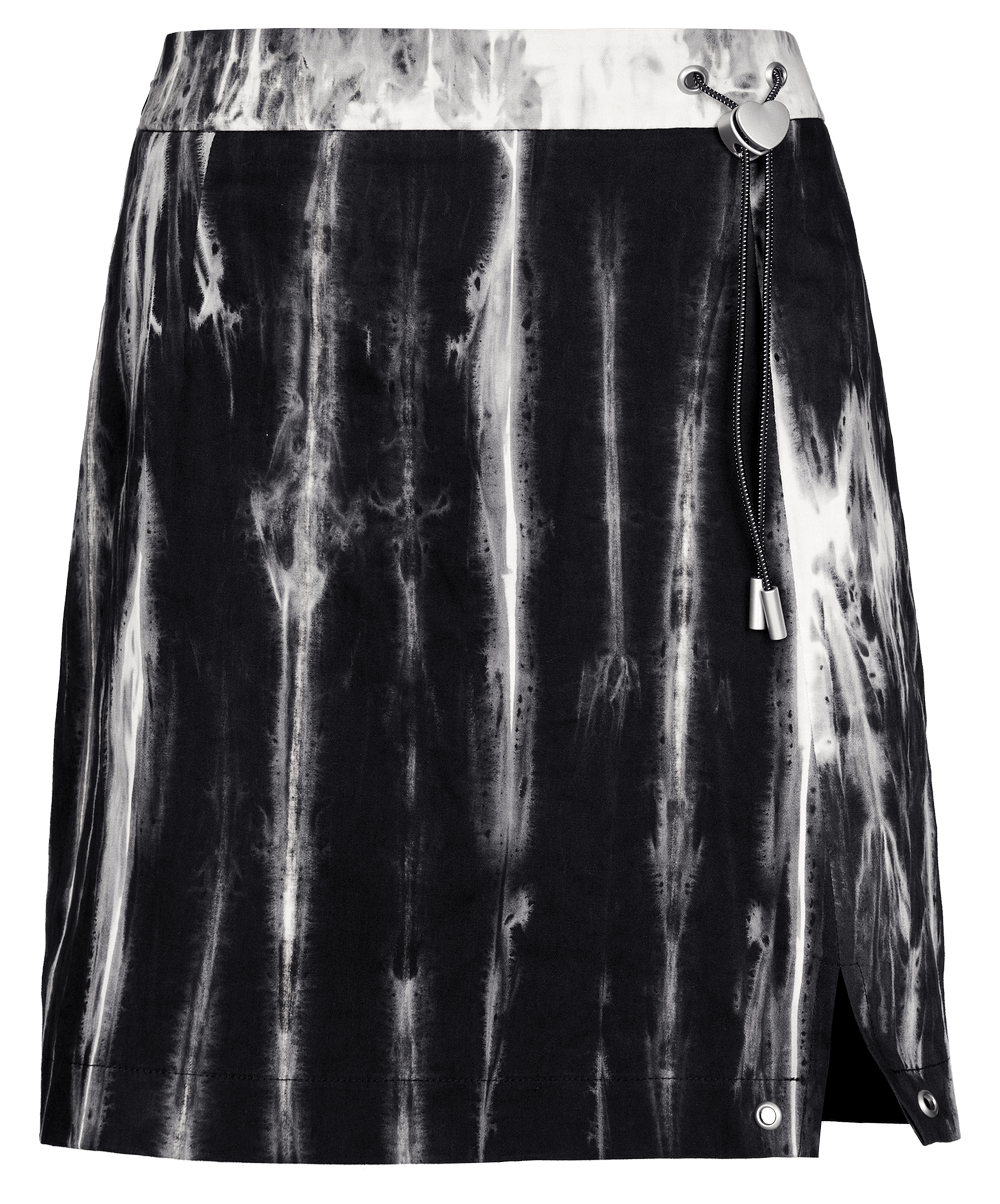 Chic Gothic A-Line Skirt with side slit, tie-dye pattern, and decorative heart buckle for a stylish edge.
