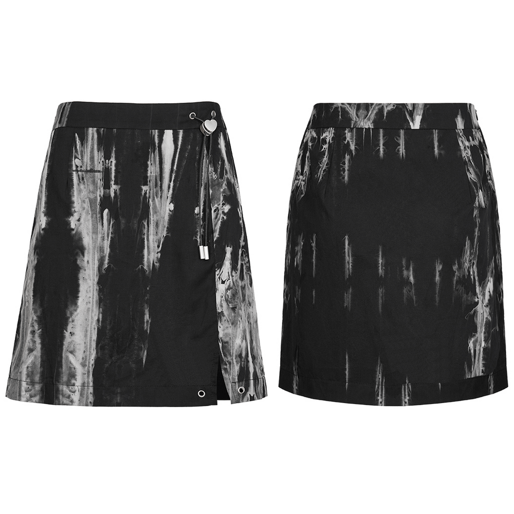 Chic Gothic A-Line black skirt with side slit and unique heart buckle detail, perfect for edgy fashion enthusiasts.