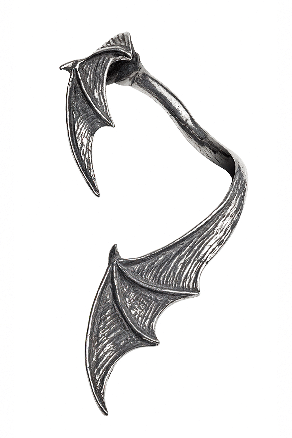 Gothic bat wing ear wrap in fine English pewter, perfect for a night of eerie elegance.