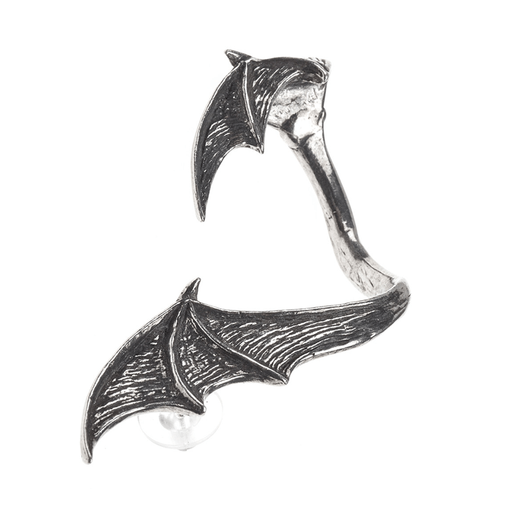 Gothic bat wing ear wrap in fine English pewter, perfect for a dramatic and eerie style statement.