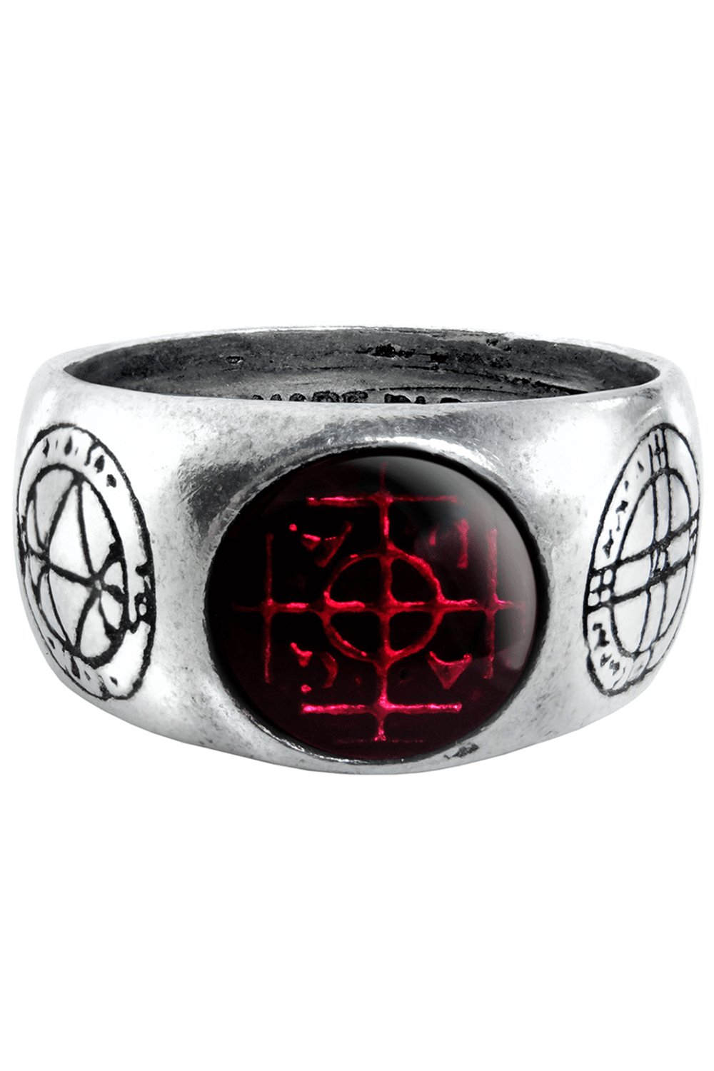Gothic Agla Ring featuring Kabbalistic sigils and red enamel, perfect for mysticism and spiritual style.