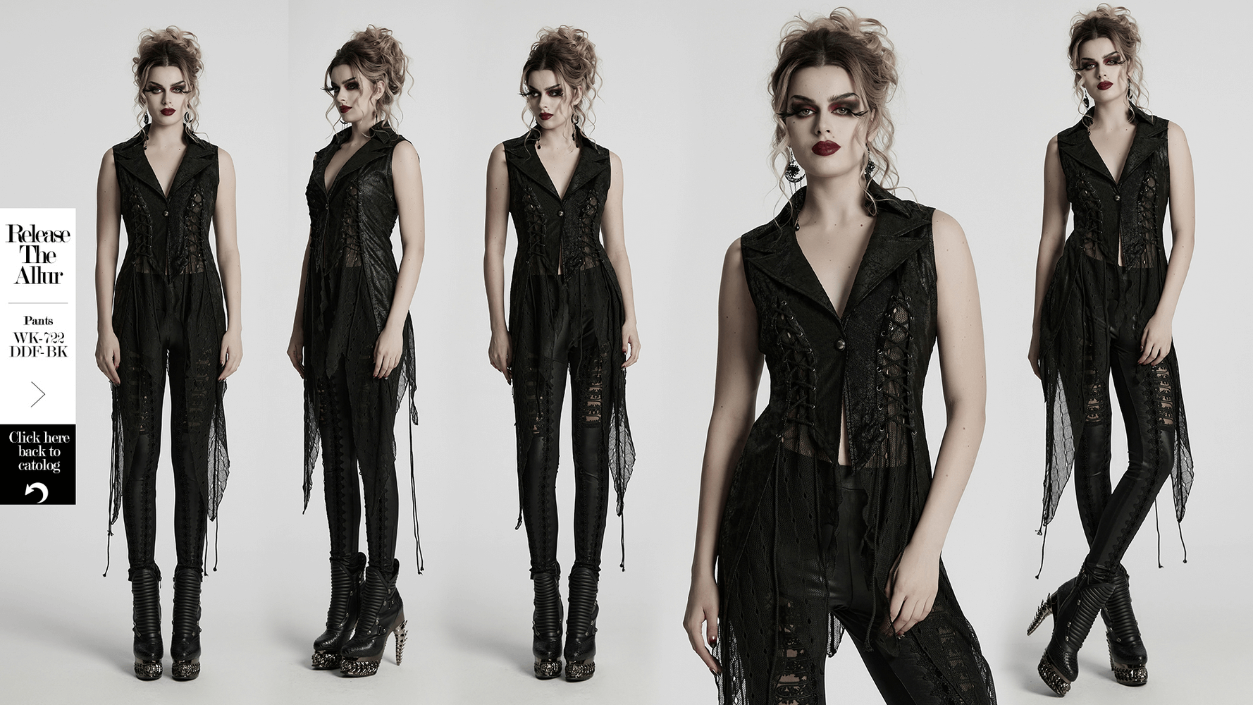 Gothic alien asymmetric cape with lace-up design, cracked leather, and mesh for a bold dark fashion statement.
