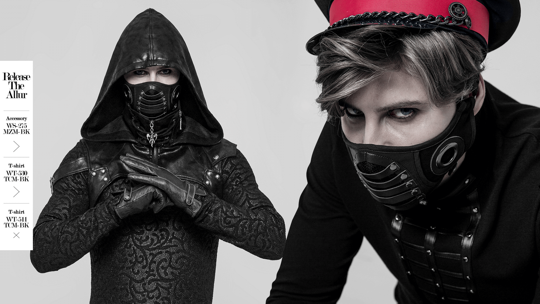 Gothic and punk-inspired black adjustable leather mask, featuring breathable design and unique style elements.