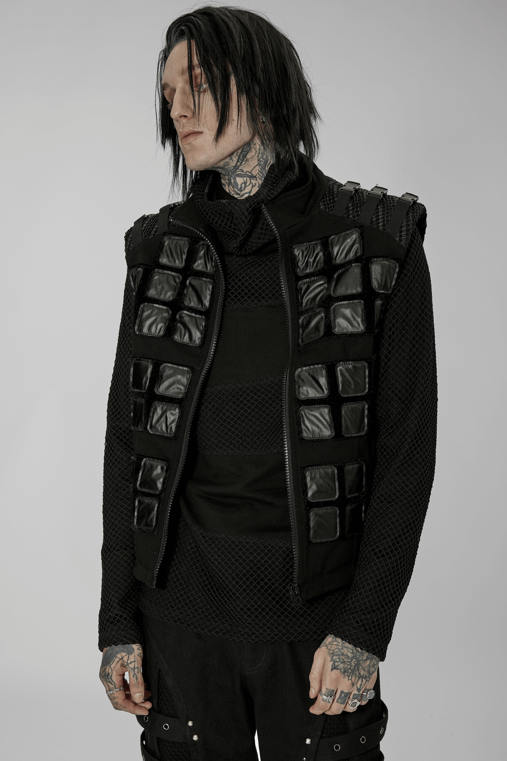 Stylish Gothic armor vest featuring faux fur and denim, perfect for post-apocalyptic fashion enthusiasts.