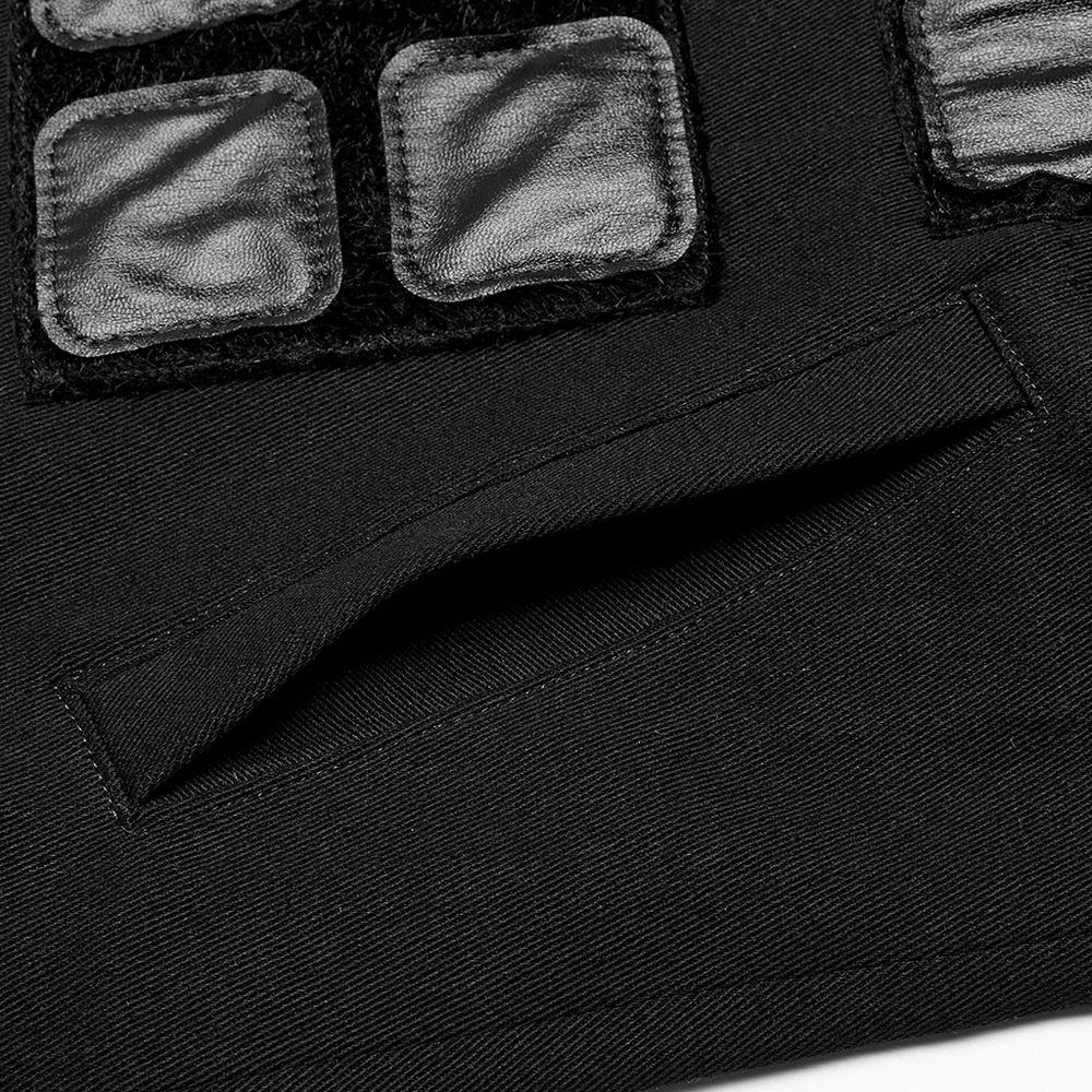 Close-up of the Gothic vest's pocket and fabric texture, featuring faux fur and twill denim for a rugged look.