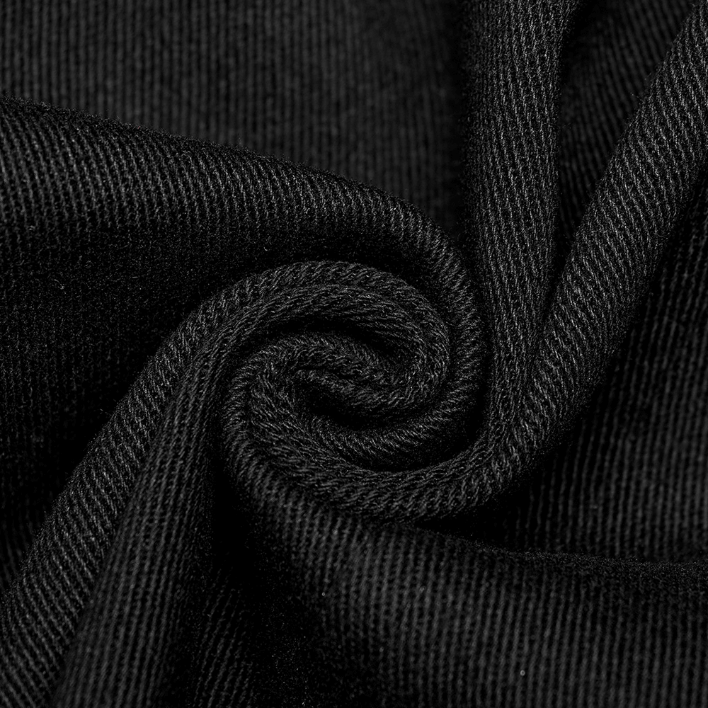 Close-up of black twill denim fabric, showcasing its texture, perfect for tactical Gothic armor vests.