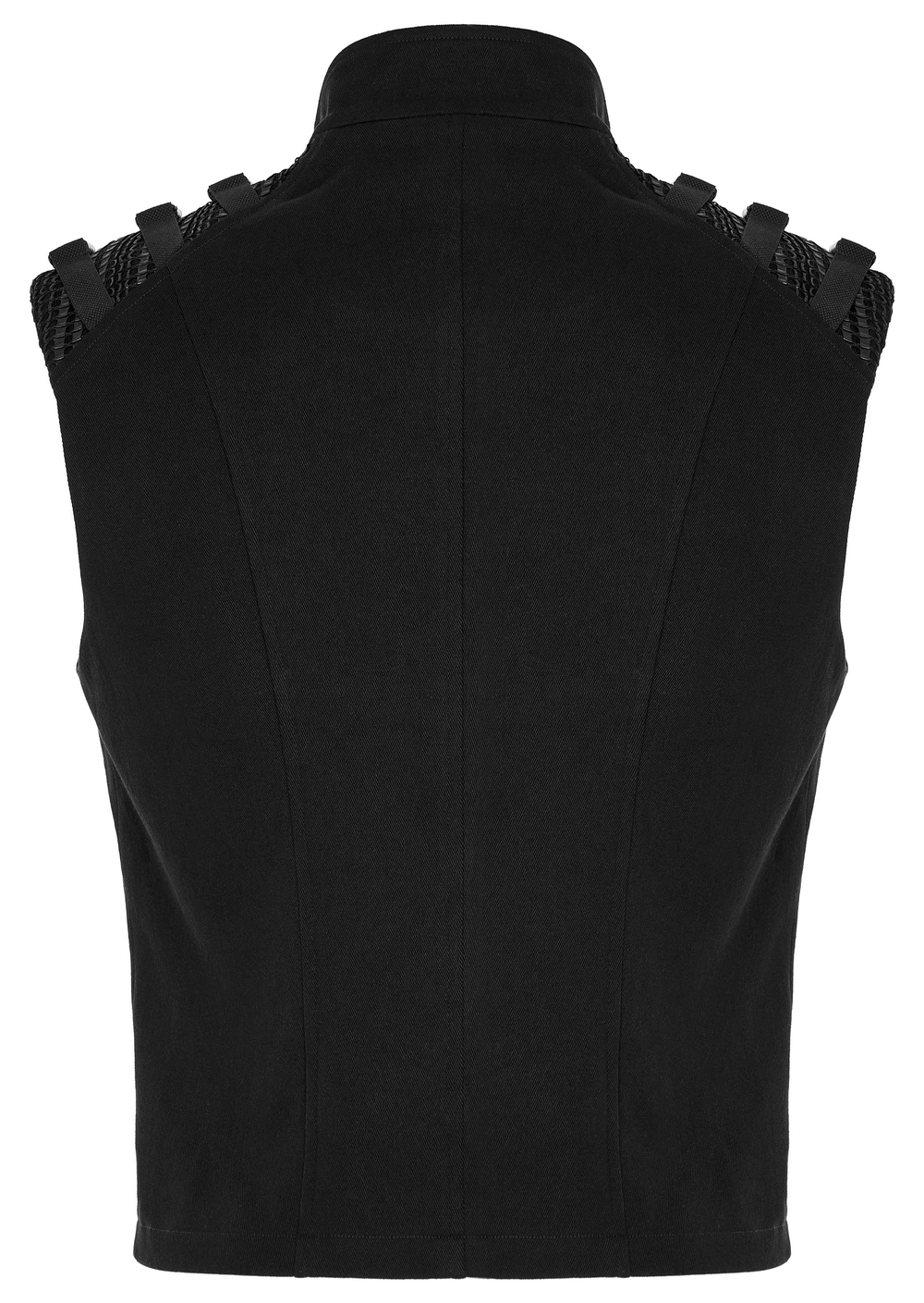 Back view of Gothic armor vest with textured shoulder details, perfect for a post-apocalyptic fashion statement.