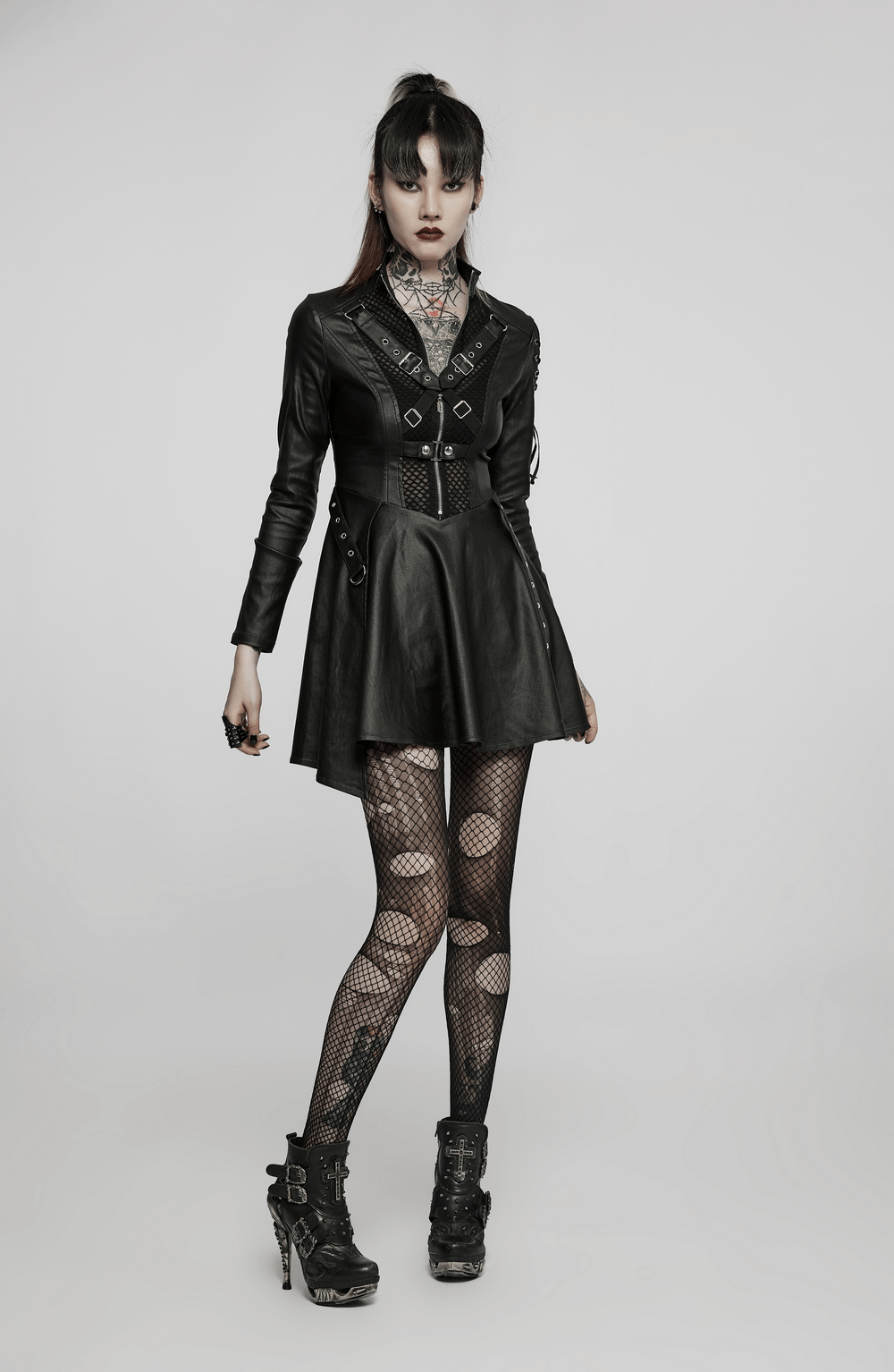 Gothic Asymmetric Hem Corset Style Dress With Lace-Up - HARD'N'HEAVY