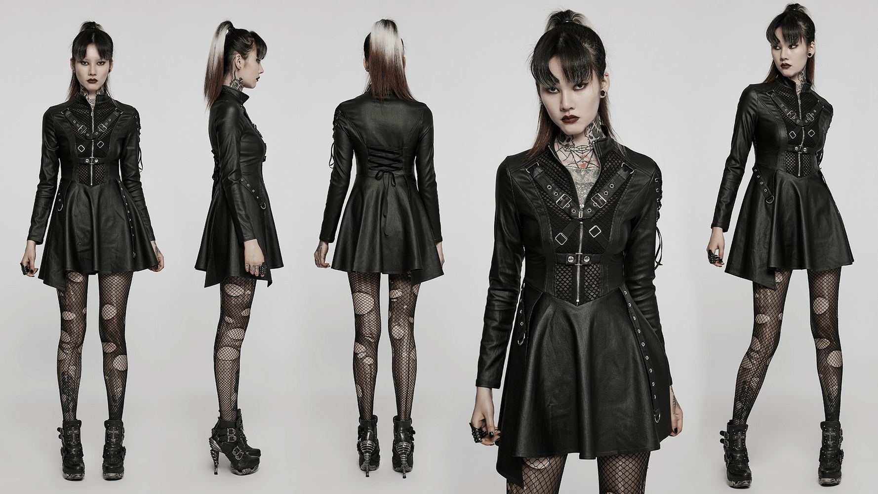 Gothic Asymmetric Hem Corset Style Dress With Lace-Up - HARD'N'HEAVY