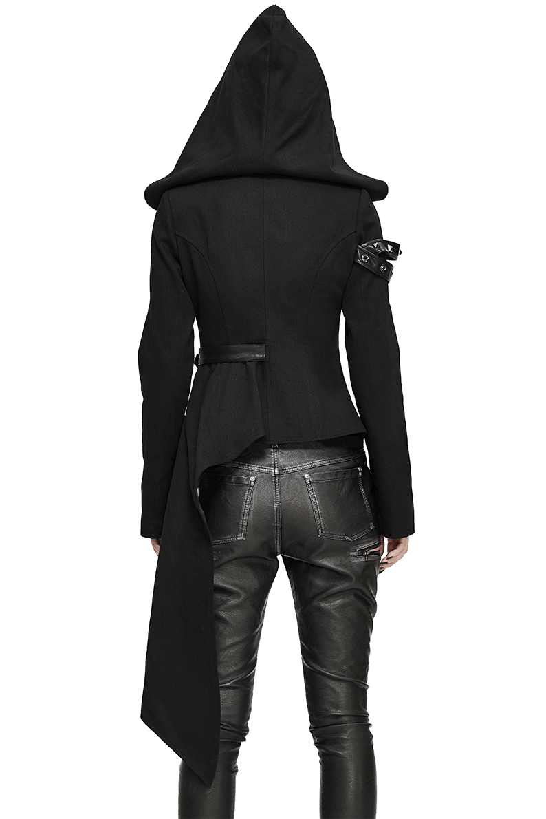 Gothic Asymmetric Jacket with Hood / Women's Diagonal Zip Jacket with Long Side - HARD'N'HEAVY