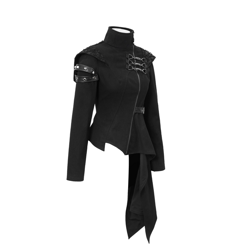 Gothic Asymmetric Jacket with Hood / Women's Diagonal Zip Jacket with Long Side - HARD'N'HEAVY