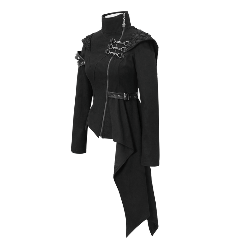 Gothic Asymmetric Jacket with Hood / Women's Diagonal Zip Jacket with Long Side - HARD'N'HEAVY