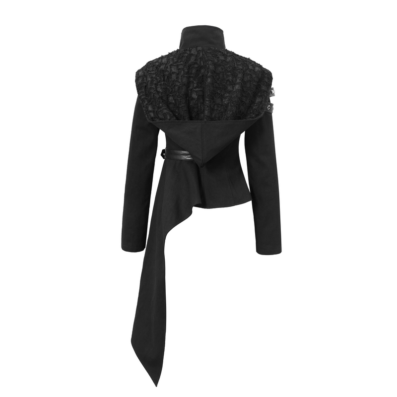 Gothic Asymmetric Jacket with Hood / Women's Diagonal Zip Jacket with Long Side - HARD'N'HEAVY