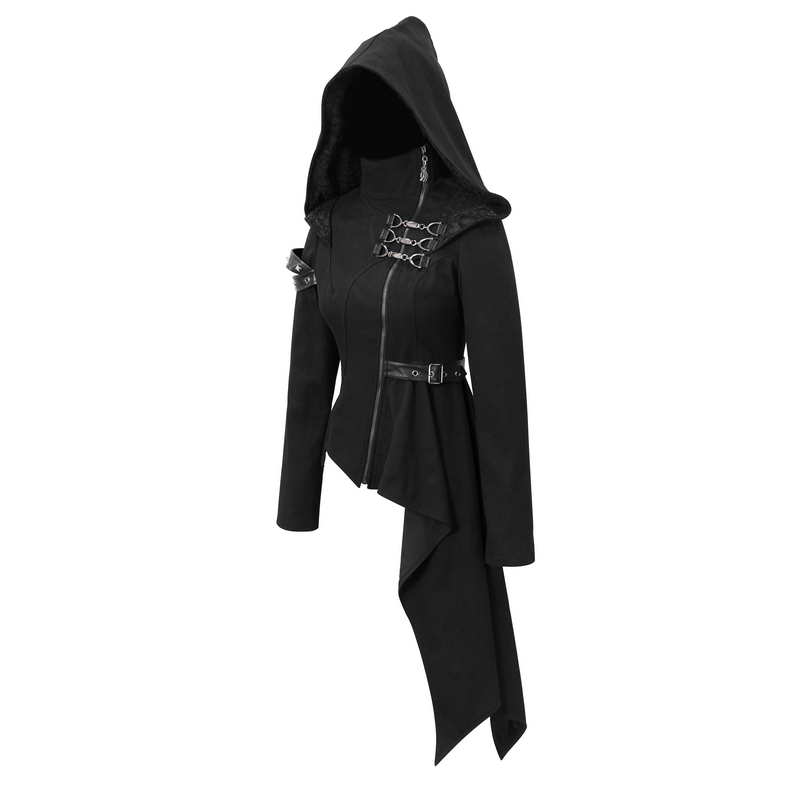 Gothic Asymmetric Jacket with Hood / Women's Diagonal Zip Jacket with Long Side - HARD'N'HEAVY