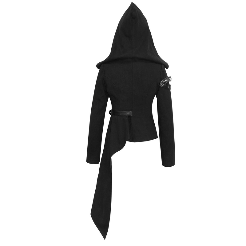 Gothic Asymmetric Jacket with Hood / Women's Diagonal Zip Jacket with Long Side - HARD'N'HEAVY