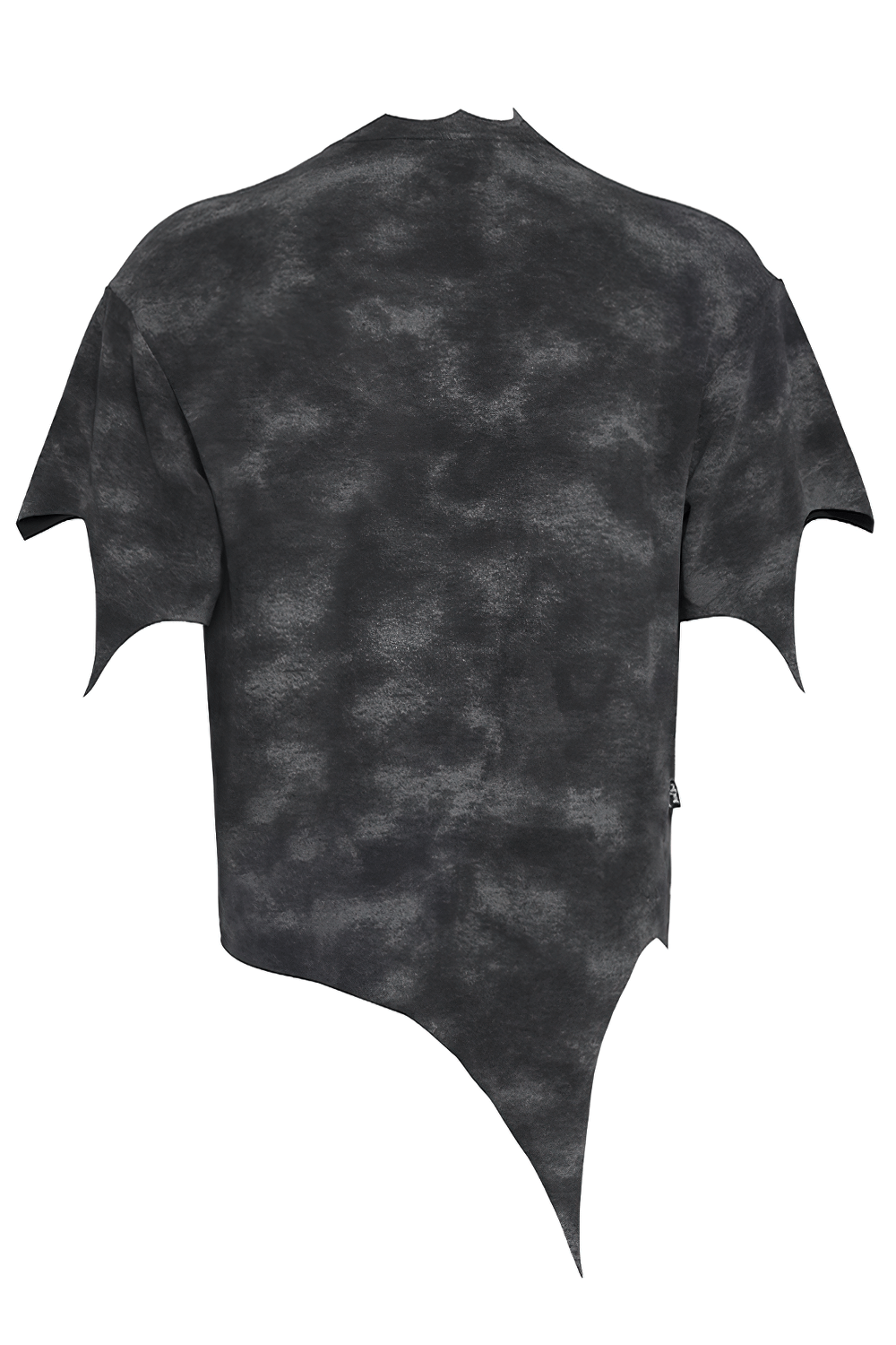Gothic asymmetric skull cartoon print t-shirt with a distressed dark wash design, perfect for punk streetwear.