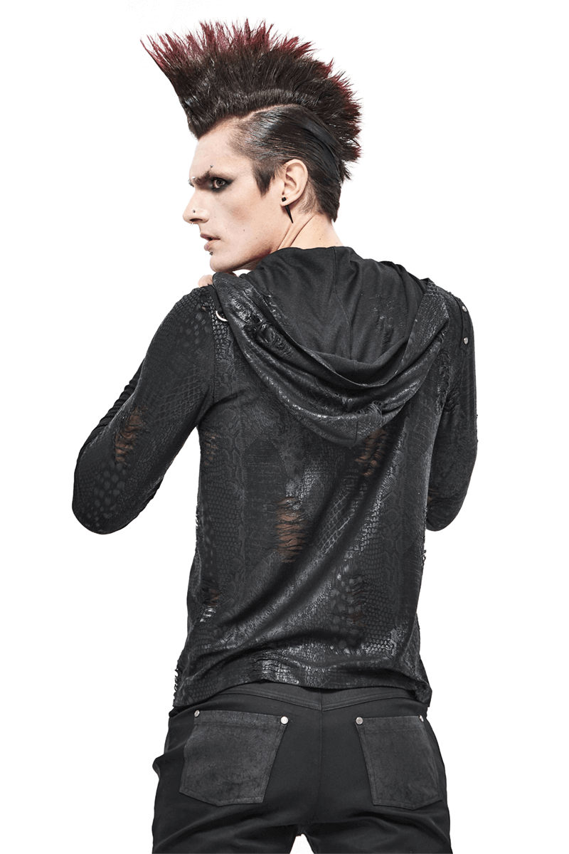 Gothic Asymmetric Sweatshirt with Oversize Hood / Rock Punk Men's Hoodie with Lace-Up & Dark Pattern - HARD'N'HEAVY