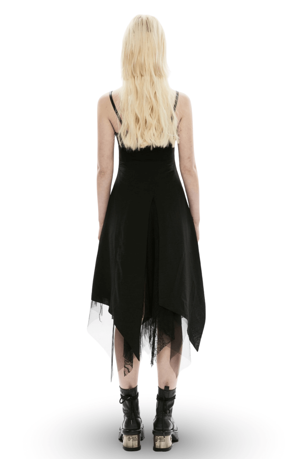 Gothic Asymmetrical Dress with Chiffon and Lace Detail