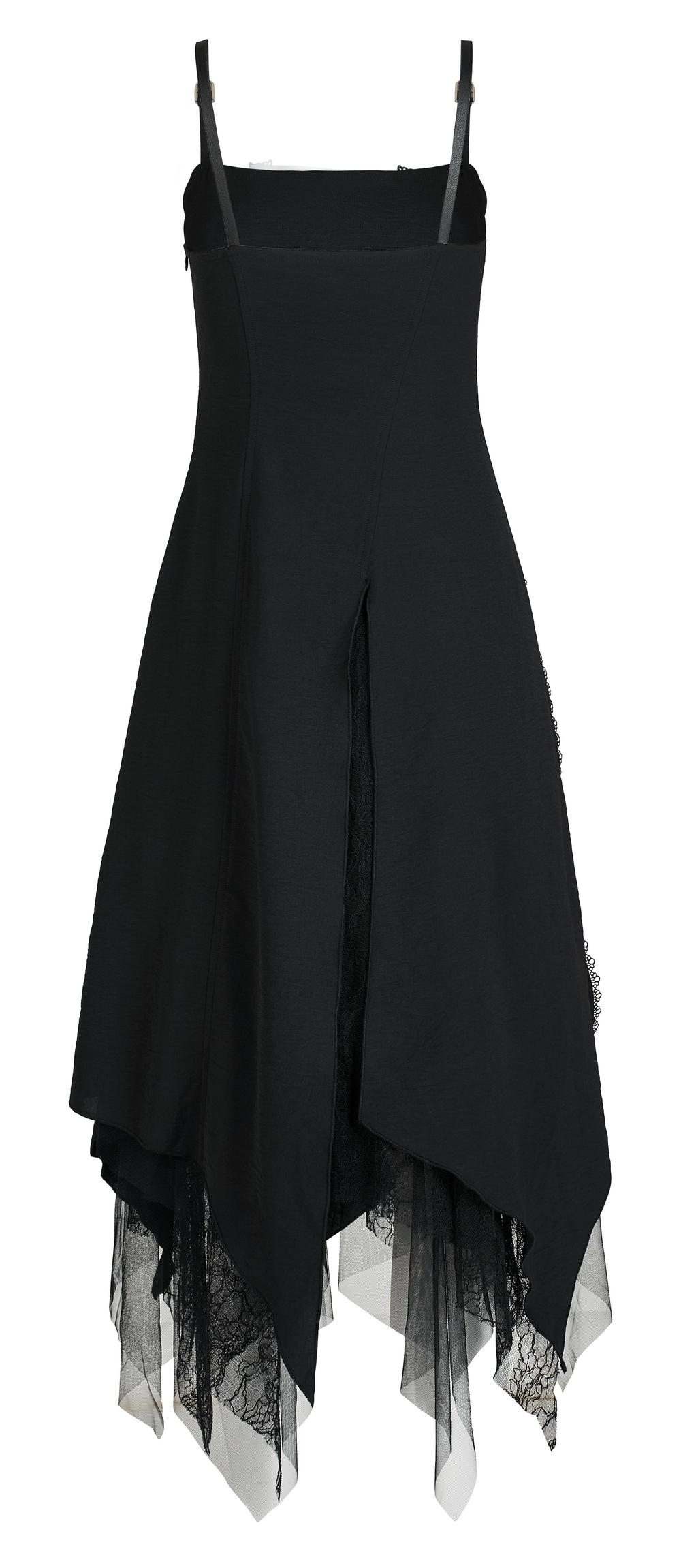 Gothic Asymmetrical Dress with Chiffon and Lace Detail