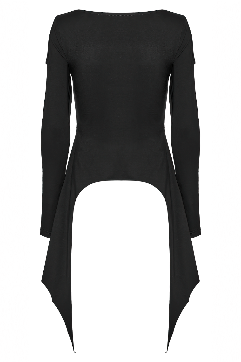 Gothic asymmetrical long sleeve top with straps and shoulder cutouts, perfect for alternative fashion lovers.