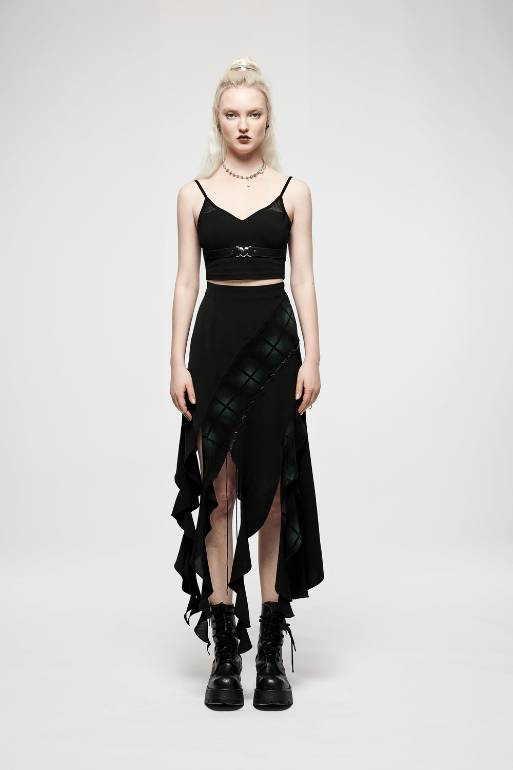 Gothic Asymmetrical Skirt with Ruffle Detailing