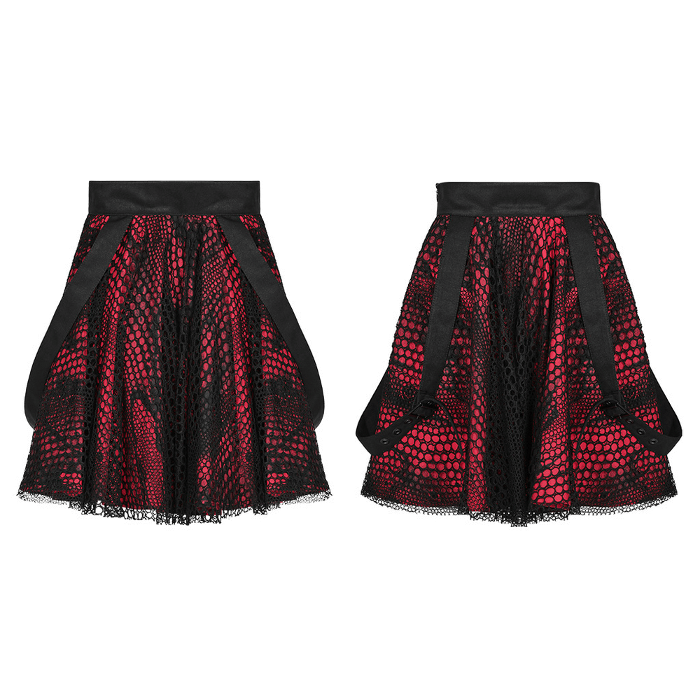 Gothic Asymmetrical Spliced Lace Skirt with Print Detail
