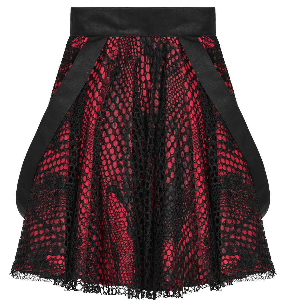 Gothic Asymmetrical Spliced Lace Skirt with Print Detail
