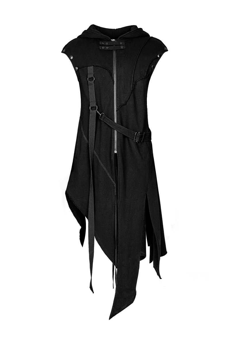 Gothic Avant-Garde Asymmetric Hooded Coat for Men from Darkly Series - Unique punk fashion statement.