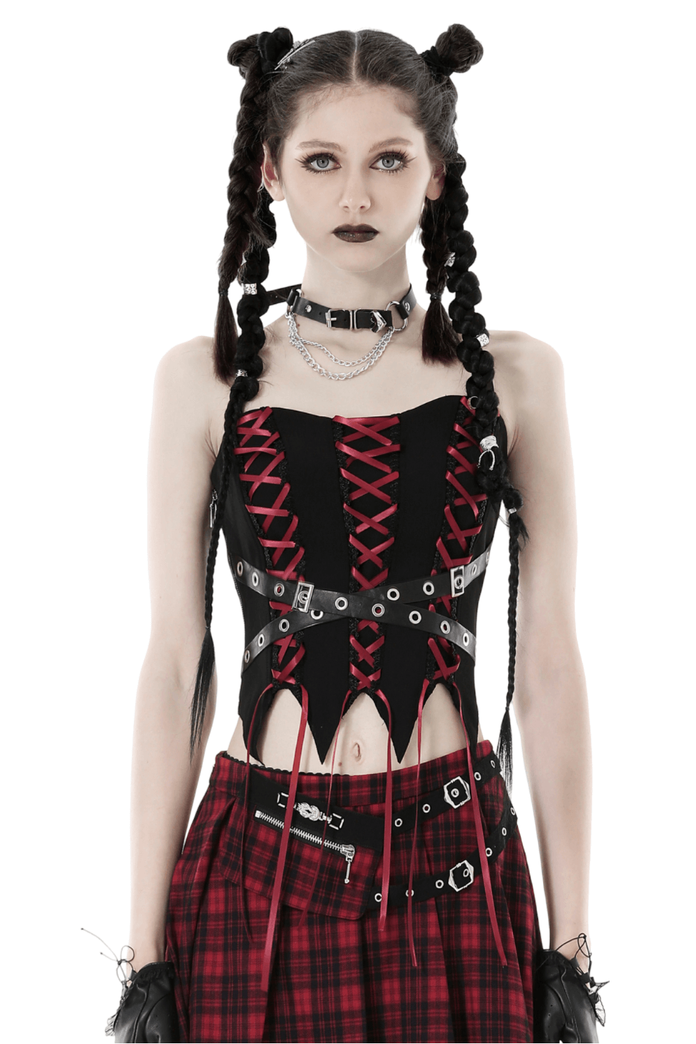 Gothic Bandage Corset with Dramatic Red Ribbon Ties
