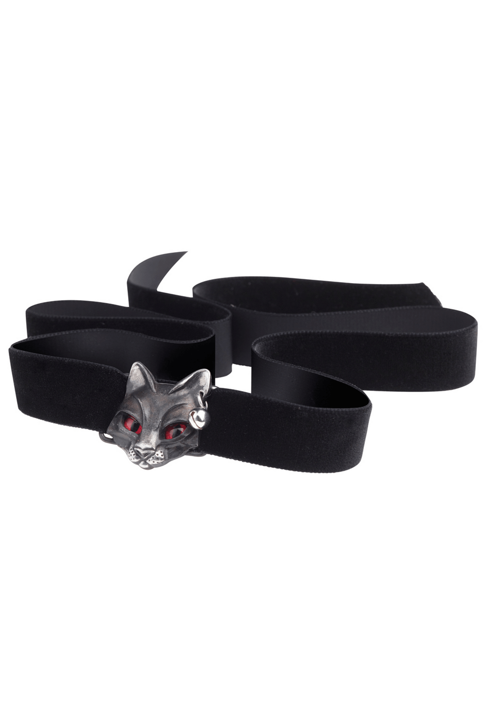 Gothic Bastet Cat Choker with Red Eyes and Black Velvet Band elegantly displayed on a white background.