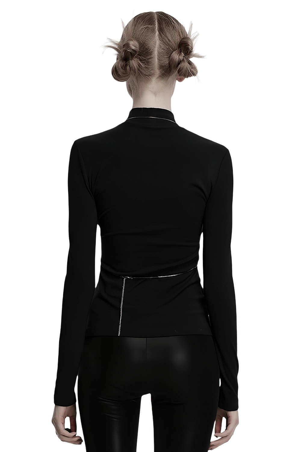 Back view of Gothic Bat Chain Long Sleeve Top featuring sleek design and mesh detail, perfect for punk fashion lovers.