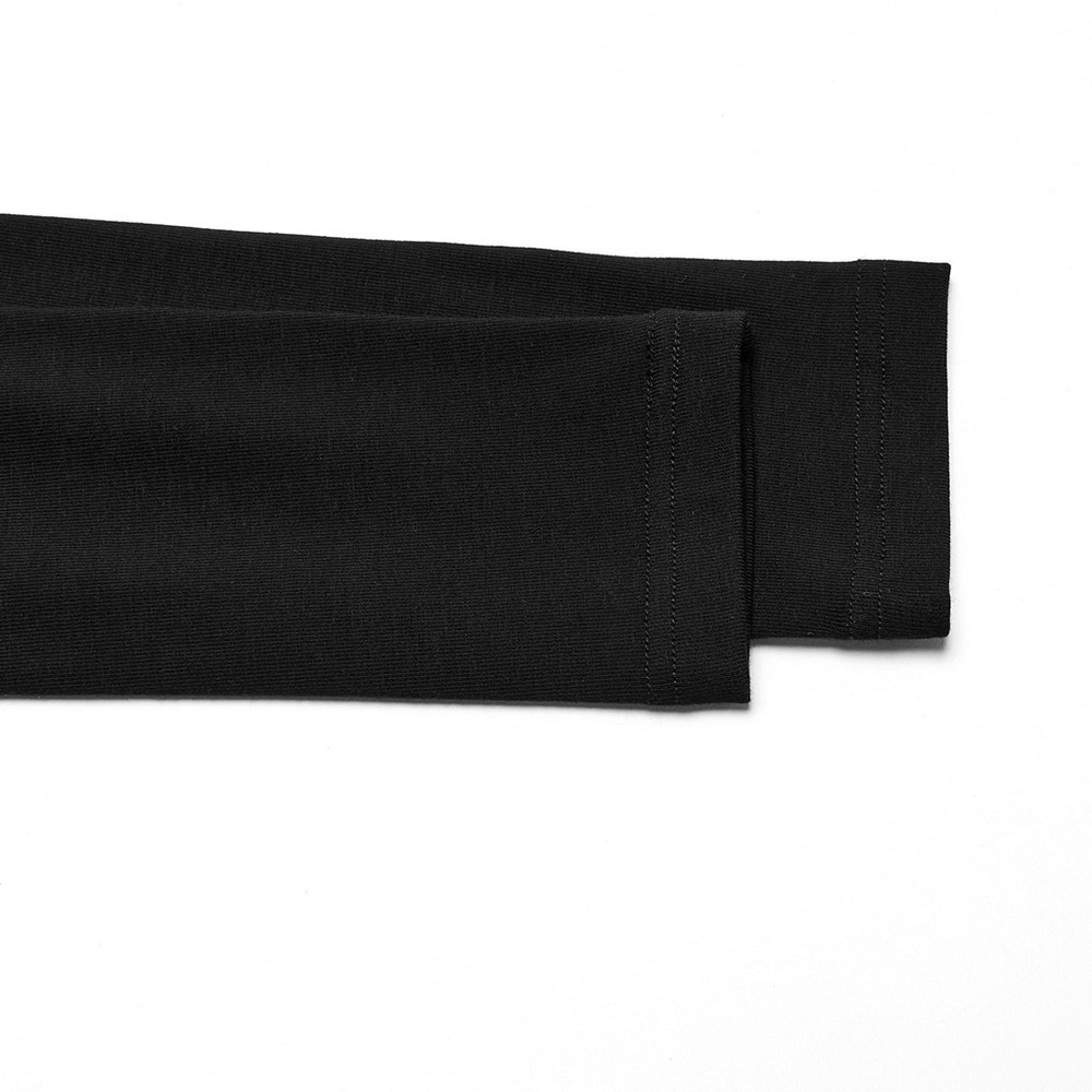 Close-up of the long sleeves of a Gothic Bat Chain Top featuring thick elastic fabric and mesh detail.