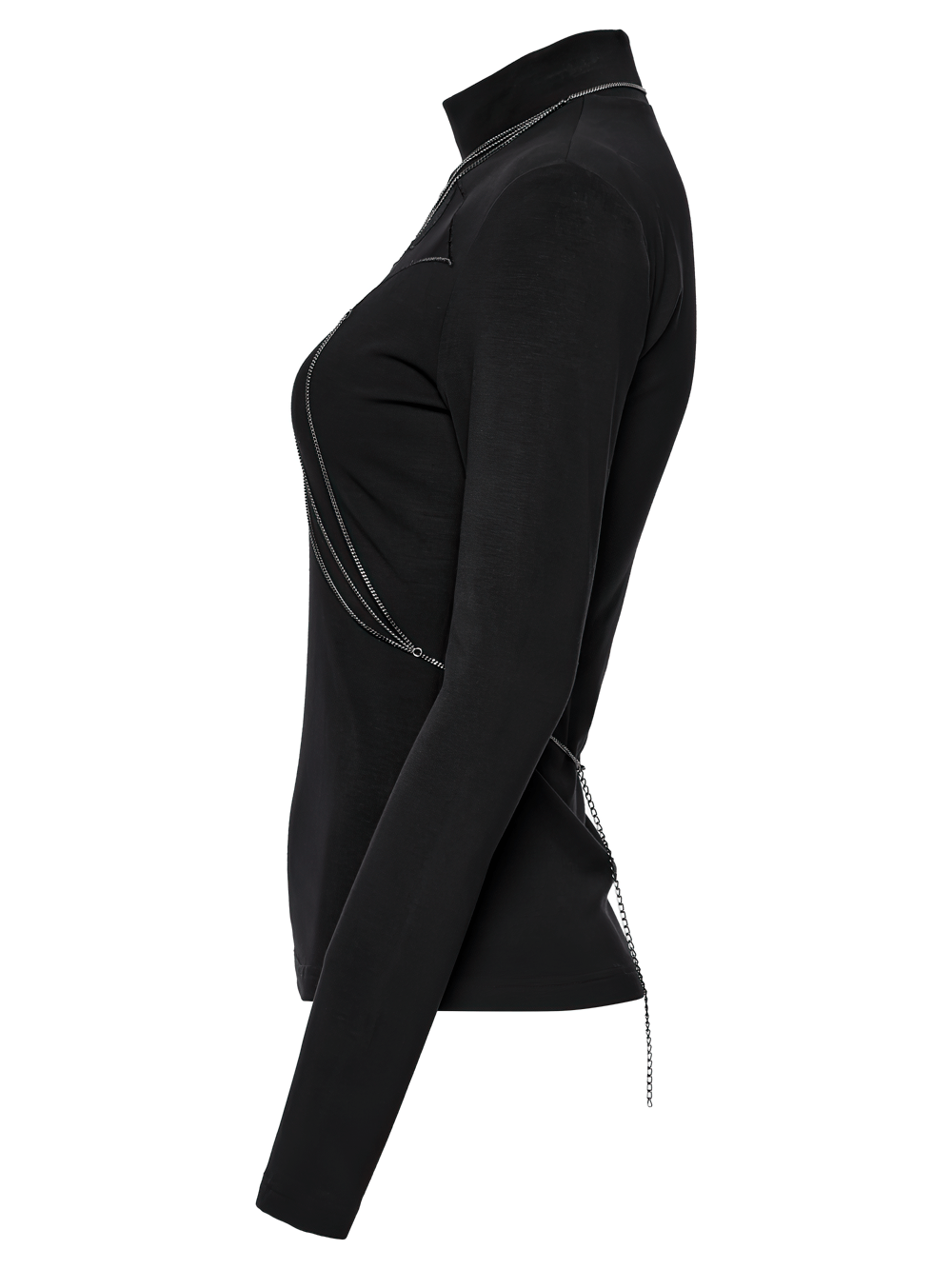 Gothic Bat Chain Long Sleeve Top featuring mesh detail and edgy design, perfect for alternative fashion lovers.