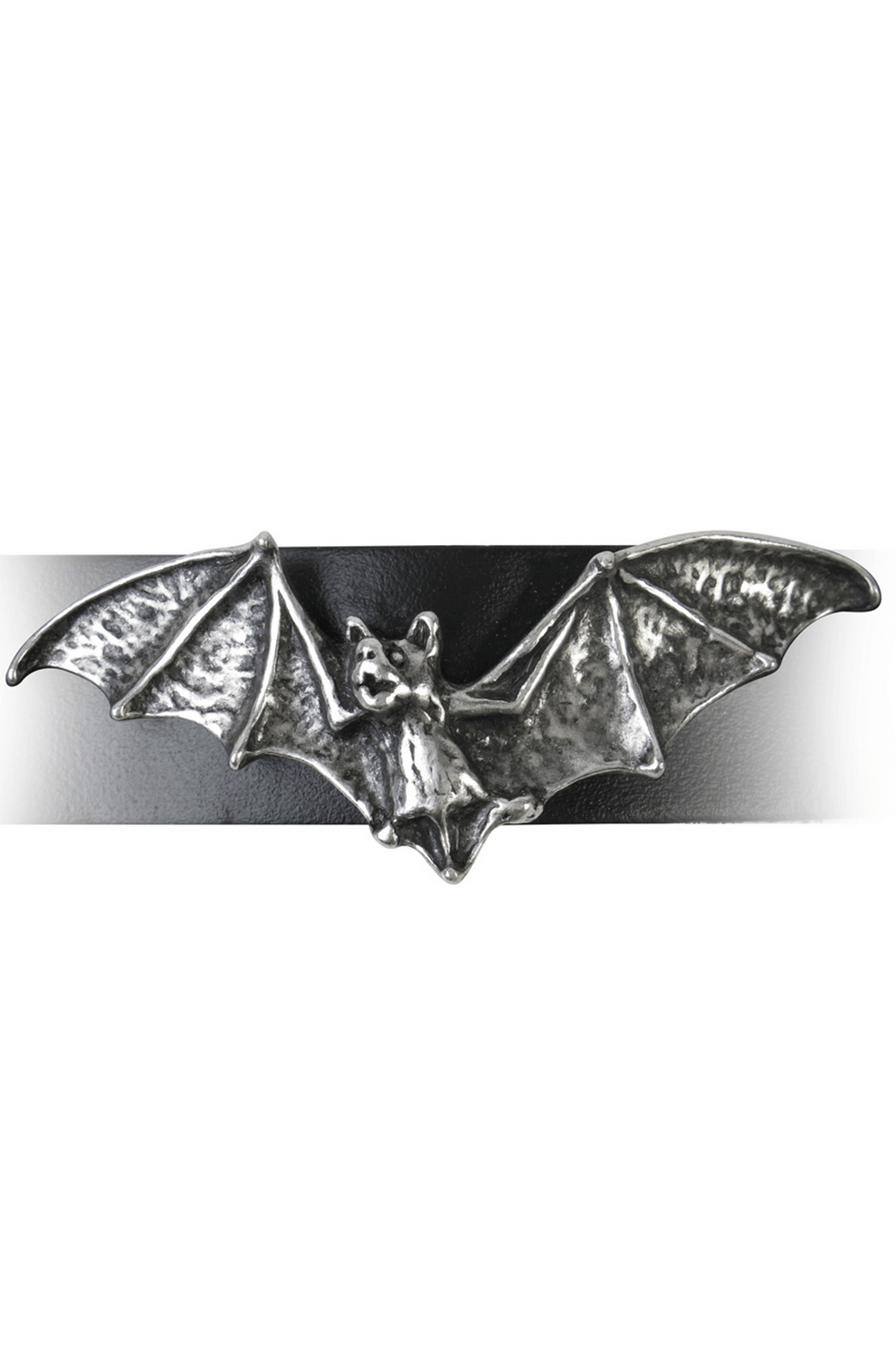 Gothic bat leather wristband with silver buckle; perfect for dark punk and alternative fashion.