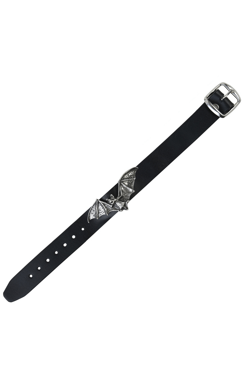 Gothic bat leather wristband with buckle, perfect for dark punk and alternative fashion.
