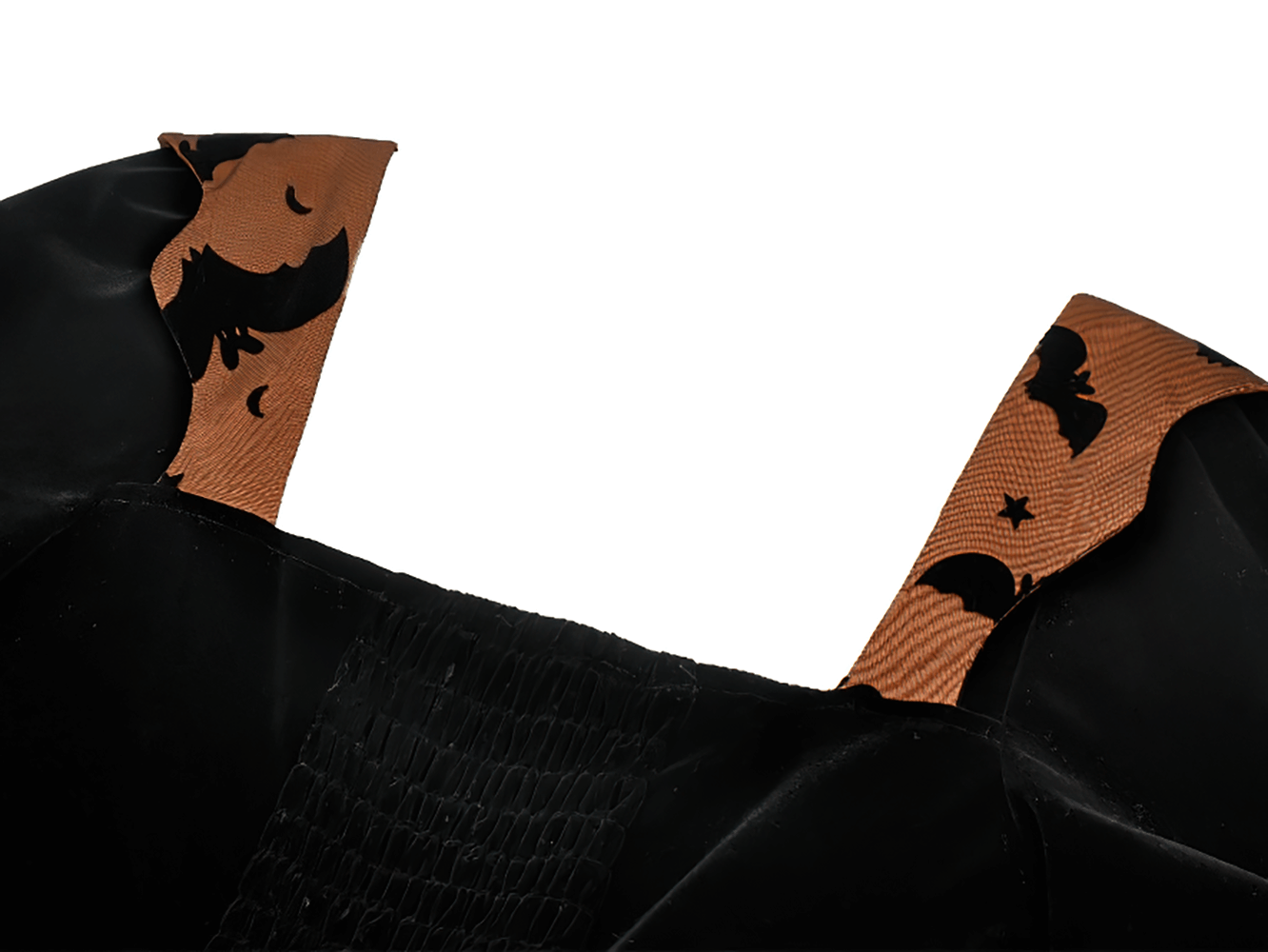 Gothic Bat Print Puff Sleeved Dress with Corset Lacing featuring bat print straps and velvet material.