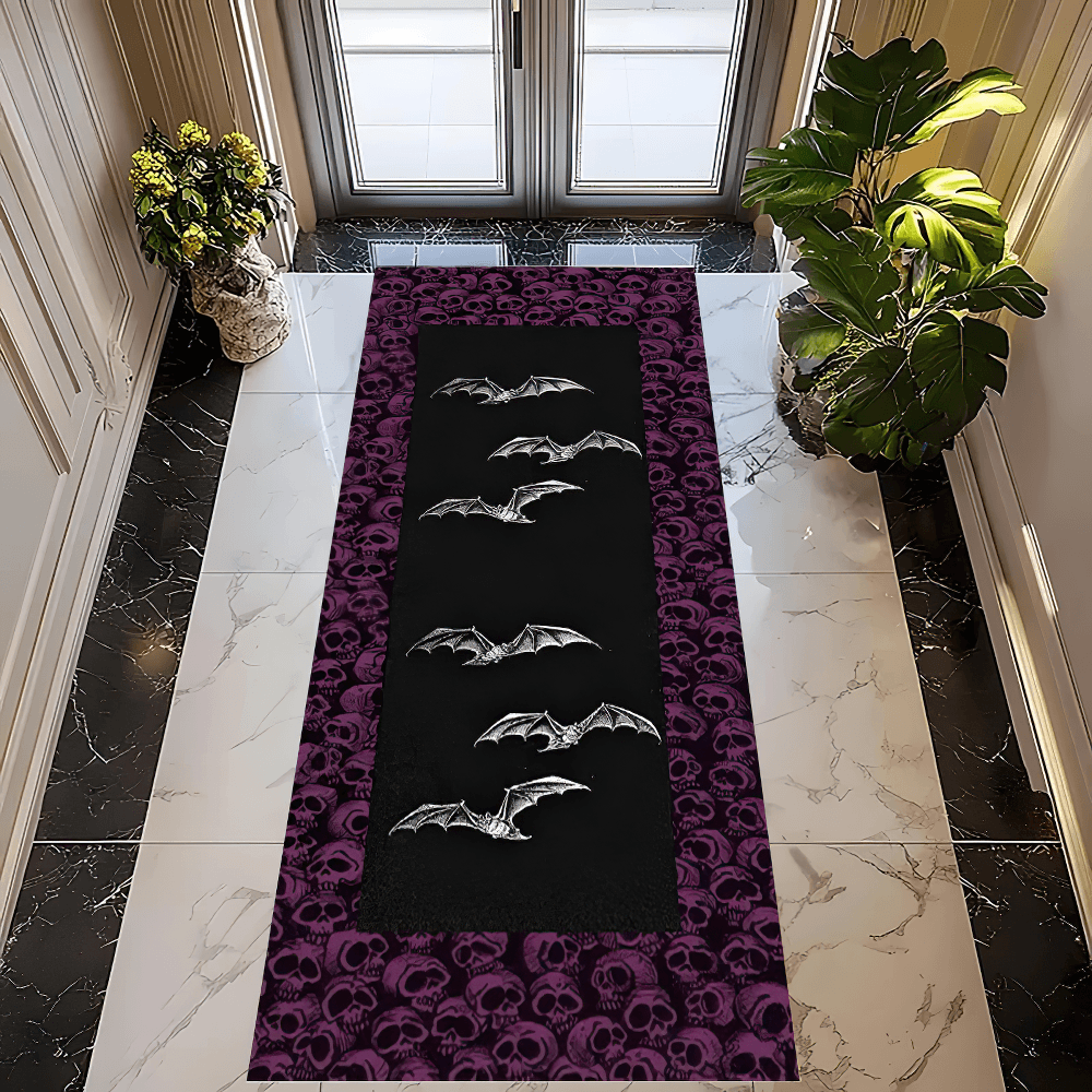 Gothic Bat Runner Rug for Dark Entryway Decor