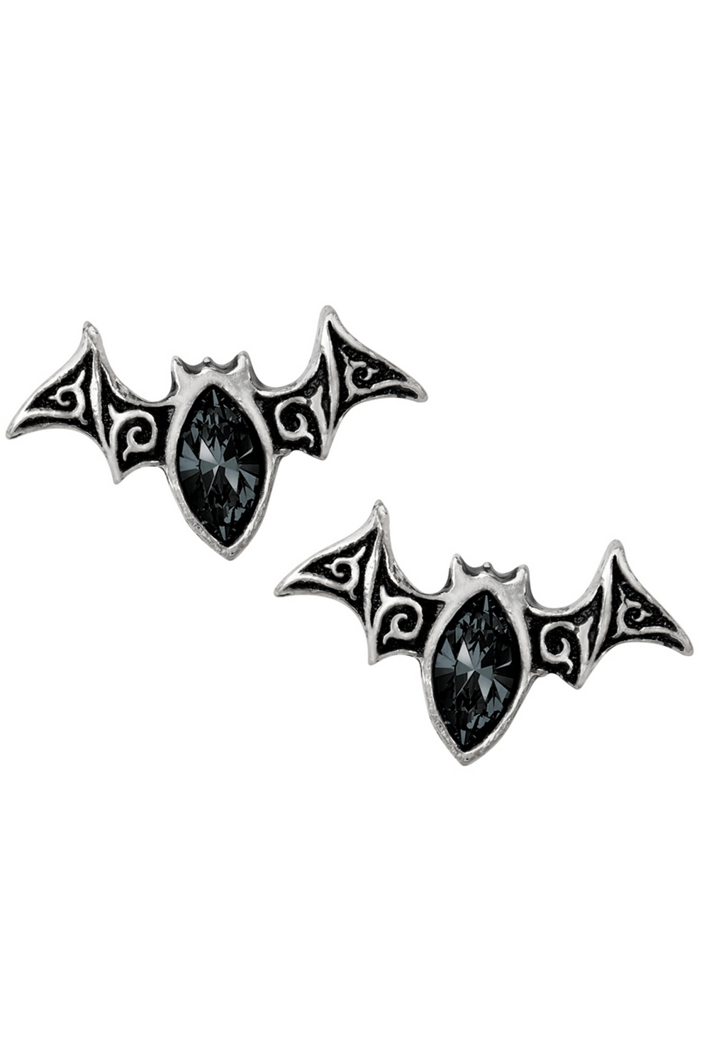 Gothic bat stud earrings with black diamond crystal centerpiece for a bold, edgy look.